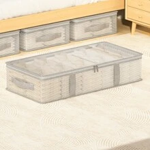 1pc White High Capacity Fabric Collapsible Storage Bag, Closet Organizer, Seasonal Clothes Storage Bag, Wardrobe Storage Bag, Living Room Organizer Bag, Bedroom Clothes Storage Bag, Moisture-Proof & Mold-Proof Storage Bag