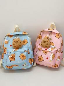 Cartoon Fashion Kids Backpack, Cute Casual Lightweight Outdoor Bag With Capybara Print