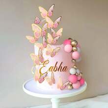 LaVenty Butterfly Cake Decorations With Purple Pink Gold Balls Cake Toppers For Gender Reveal Wedding Birthday Bridal Shower Party Decor