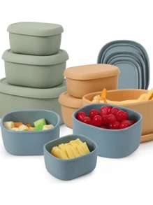 Contenedores de almacenamiento de alimentos de silicona plegables y reutilizables con tapas para fiestas navideñas, meriendas, camping, almuerzos, cajas bento y de vuelta al colegio - Multicolor - Ver 3