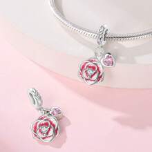 1 pieza Compañero permanente del amor, romántico rosa corazón de rosa de amor, lazo de amor, broche fijo, ramo de amor, gato y flor, cuentas de flor, colgante adecuado para pulsera de serpiente, collar, llavero, cuentas plateadas adecuadas para hacer joyería DIY, regalo de aniversario, Navidad, para chicas, pareja, regalo del Día de San Valentín