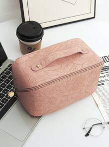 1 PC High-Grade Cherry Blossom Pink PU Leather Retro Style Embossed Relief Make Up Bag,Fashionable And Casual Large Capacity Portable Zipper Makeup Bags,Travel And Vacation Essentials Cosmetic Bags For Sanitary Napkins,Pouch Pads,Wired Earphones,Earpods,Headphones,Charger,Lipsticks,Cosmetics,Perfume,Skin Care And Beauty Products,Home Decor,For Mom,Women,Nurses,Students,School Girls,Keys,Holiday Gifts