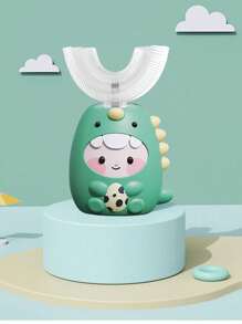 Cepillo de dientes eléctrico en forma de U para adolescentes con 1 cabezal de cepillo, cepillo de dientes con 3 modos de onda de dinosaurio de dibujos animados con diseño impermeable IPX7 y limpieza de 360 grados, regalo de cumpleaños para niños y niñas