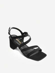 Women's Low Chunky Block Heel Sandals - Black - View 8