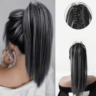 1 pieza Extensión de cola de caballo con clip de garra sintética para mujer, cabello liso medio largo, fácil de usar, aspecto natural, accesorio para el cabello de uso diario