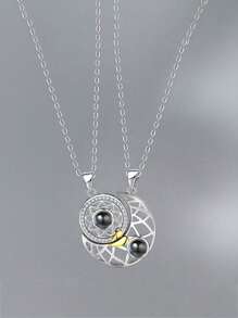 2 piezas Collar con colgante de sol y luna de amantes, diseño de nicho, collar de clavícula con imanes en pareja para hombre y mujer, al por mayor