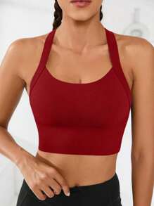 Seamless High-Elasticity And High-Support Sports Bra,Women Underwear Detachable Chest Pad With Cross-Strap Design,Women's Fitness Solid Color Simple Yoga Bra,Women Soft And Comfortable Sports Tops ,Multi-Color Options (Black/Brown/Blue/Hot Pink/Gray/Red) - Màu Đỏ Sâu - Xem 5