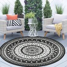 Round Outdoor Rugs For Patios Waterproof Reversible Camping Mat And Rug Plastic Outdoor Rugs For Garden Large Floor Area Rug For Outdoors Garden RV Backyard Deck Picnic - Black and White - View 1