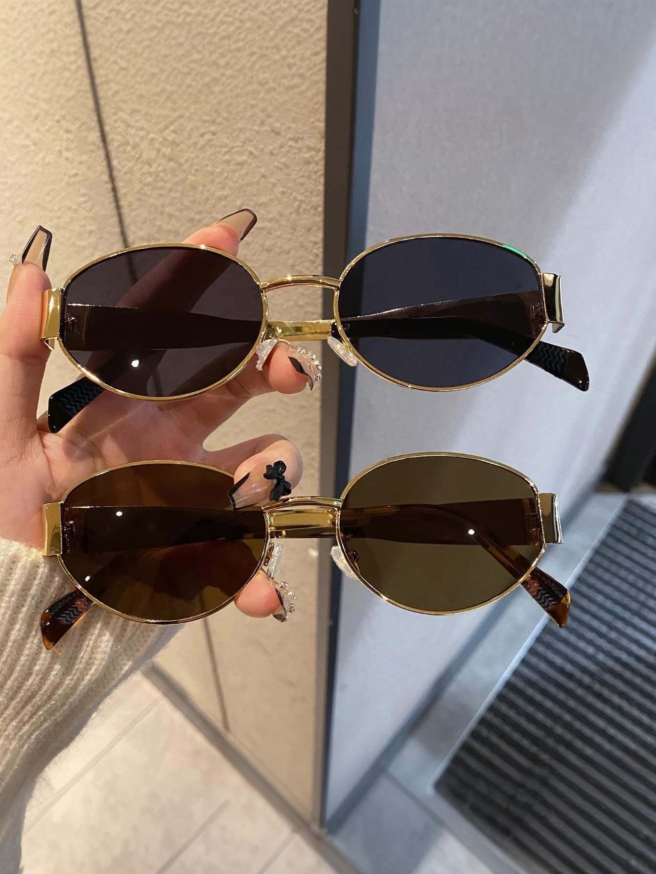 Glamine 2 Pairs Vintage Oval Metal Sunglasses