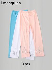 3 件装儿童纯色水钻装饰七分紧身裤，面料轻薄，可单独穿着或作为内裤，适合春季