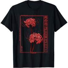 Japanese Spider Lily Soft Grunge Anime Aesthetic Flower Gift T-Shirt Women's Plus Size Tee - 黑色 - 查看 1