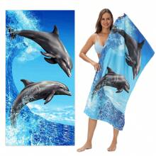 1pc Extra Large Ultra Soft Microfiber Beach Towel With Vibrant Dolphin And Fish Design - Quick Dry, Super Absorbent, Wind And Sun Resistant - Ideal For Men, Women, Teenagers - Perfect For Beach, Travel, Camping, And Vacation