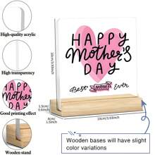 1pc 3.93x3.93 Inch Best Mom Ever Acrylic Plaque - Mother's Day Gift With Wooden Base Desk Decor, Inspirational Office/Home Decoration For Mom
