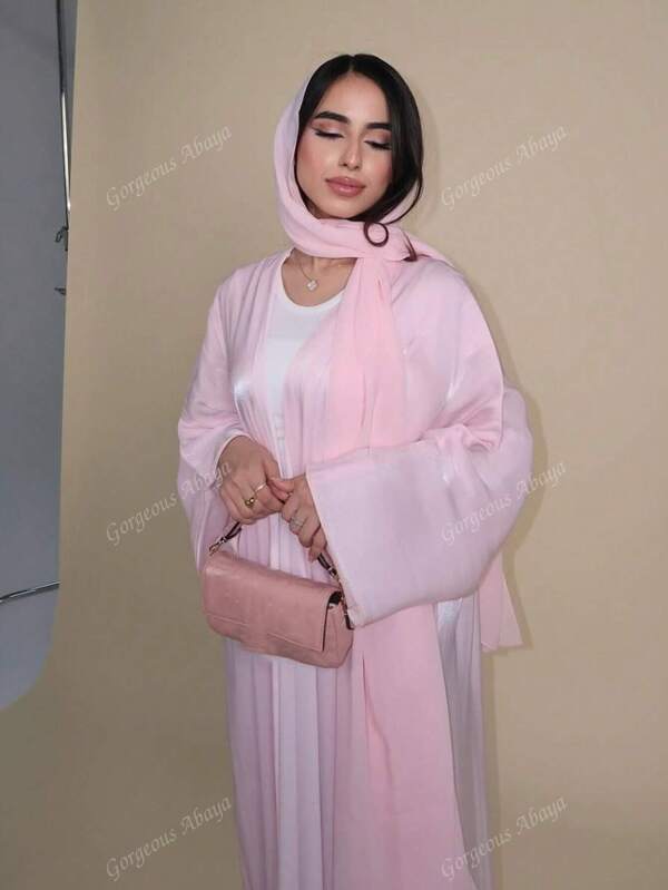 1pc Fashionable Simple Satin Solid Color Middle Eastern Women Dress, Elegant Robe Cardigan Abaya Suitable For Daily Wear And Festivals, Modest Kaftan
