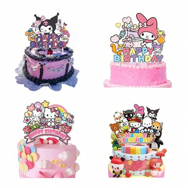 Sanrio Party Decoration Hello Kitty Cake Large Insert Card Decoration Supplies My Melody Birthday Holiday Memorial Celebration Cake Decoration Kuromi Friends Party Favors Pochacco Paper Anime Cake Large Insert Card