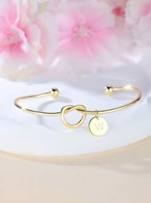 Tsnamer 1 pieza Brazalete con inicial dorada Brazalete con disco de nudo clásico con inicial de la A a la Z Brazalete personalizado de puño para mujer Joyería de uso diario