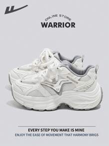 Warrior Comfortable Street Style Chunky Shoes For Women Spring And Summer Lightweight Comfortable Breathable Running Shoes Modest Style Casual Sneakers Applicable Throughout The Yearwear-Resisting All-Day Wear Training Sneakers - White/Gray - View 1