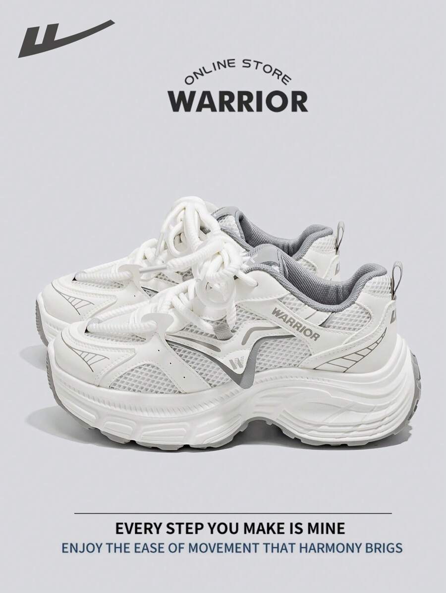 Warrior Comfortable Street Style Chunky Shoes For Women Spring And Summer Lightweight Comfortable Breathable Running Shoes Modest Style Casual Sneakers Applicable Throughout The Yearwear-Resisting All-Day Wear Training Sneakers - White/Gray - View 1