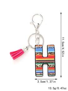 1 pièce Porte-clés avec pompon moelleux arc-en-ciel rayé lettre style coréen, pendentif imprimé léopard, convient comme cadeau - Multicolore - Voir 8