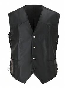 Vintage Motorcycle Vest For Men | Stylish | Coat - Black - View 1