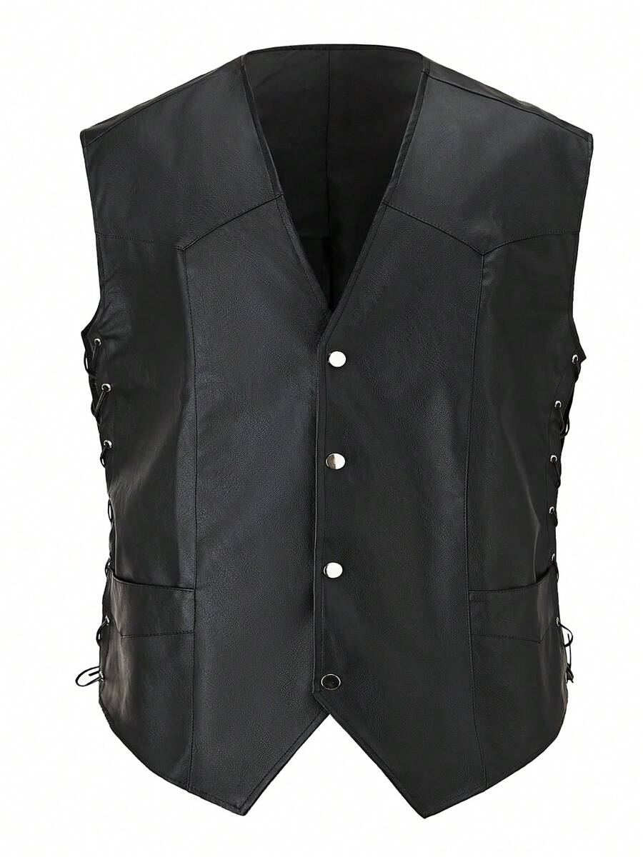 Vintage Motorcycle Vest For Men | Stylish | Coat - Black - View 1