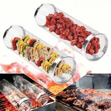 2 pezzi Set per barbecue, set per barbecue in acciaio inossidabile, Cestello per barbecue portatile da esterno, Griglia per braciere rotonda in acciaio inossidabile portatile, Accessorio per grill multifunzione da campeggio, Cestello per barbecue da esterno