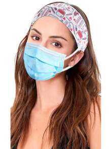 1pc Stretchable Women Medical Anti-Pressure Button Face Mask, Electrocardiogram Medical Equipment & Stethoscope Print Sports Sweatband, Unisex Breathable Anti-Slip Headband For Exercise