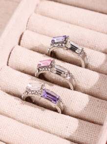 3 件套奢华彩色水钻开口戒指套装，独特设计时尚戒指，百搭指环，女士礼物