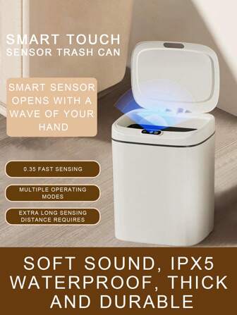 1pc 白色红外感应智能垃圾桶 全自动感应家用垃圾桶 可容纳垃圾袋 容量大 适用于客厅厨房浴室电动卫生桶 红外感应 黑色撞击感应垃圾桶 适用场景：办公室卧室厨房