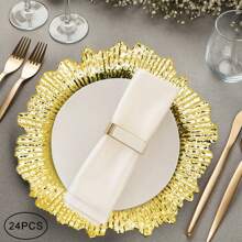 13 Inch Charger Plates Round Plastic Reef Plate Chargers For Dinner Plates Wedding Party Elegant Decoration Place Mats Gold - Gold - View 4