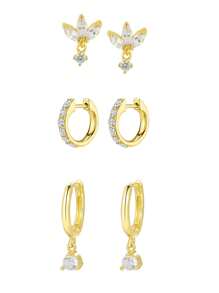 3 paar perfecte 24K vergulde kubieke zirkonia oorbellen voor vrouwen Zirconia creolen set