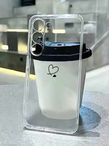 1pc Simple Black Heart Pattern Transparent Full Coverage TPU Phone Case Compatible With Apple And Series