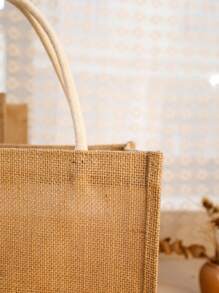 1pc Burlap Tote Bag With Lace Ribbon And Handle Shopping Bag,Beach Bag Holiday Gift For Loved Ones Jute Gift Handbags For Wedding ,Bridesmaid,Grocery Shopping,Women Brithday Party