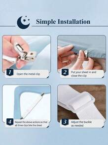 2/4PCS/Set Of White Bed Sheets With Adjustable Elastic Bed Sheets And Heavy-Duty Bed Sheet Fasteners With Metal Clips For Mattress Covers, Sofa Cushions, And Household Items