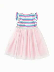 Balabala Strickkleid für junge Mädchen, gestreiftes ärmelloses Prinzessinnenkleid