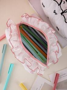 1 件蕾丝蝴蝶结铅笔盒，清新甜美风格大容量铅笔盒，铅笔盒卡哇伊文具，送朋友的返校礼物铅笔盒 - 彩色 - 查看 3