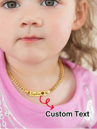 Customized Children's Gold Necklace, Can Engrave Name Or Inspirational Quotes, Growth Birthday Gift For Son Or Daughter, Multi-Functional, Ornamental, Letter, Solid Color, Engraved, Exquisite, Colorful, Cute, Adorable, Casual, Custom, Personalized, Unique, Customized, Baby Gifts, Ideal Gifts For Him, Ideal Gifts For Her, Son, Daughter,Chic Autumn,Kids,Customized Kids Fashion Jewelry