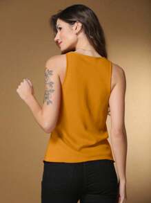 LXC Top Slim Fit,Camiseta De Manga Curta Slim Fit Com Gola Assimétrica E Plissada De Cor Sólida 2025 - Amarelo - Visão 3