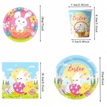 Set desechable de vajilla con temática de conejitos de pascua para fiestas de primavera - 10/20/80 piezas incluyendo vasos de papel, servilletas, platos de papel de 7/9 pulgadas, apto para fiestas de cumpleaños, reuniones familiares, reuniones de clase, picnics al aire libre
