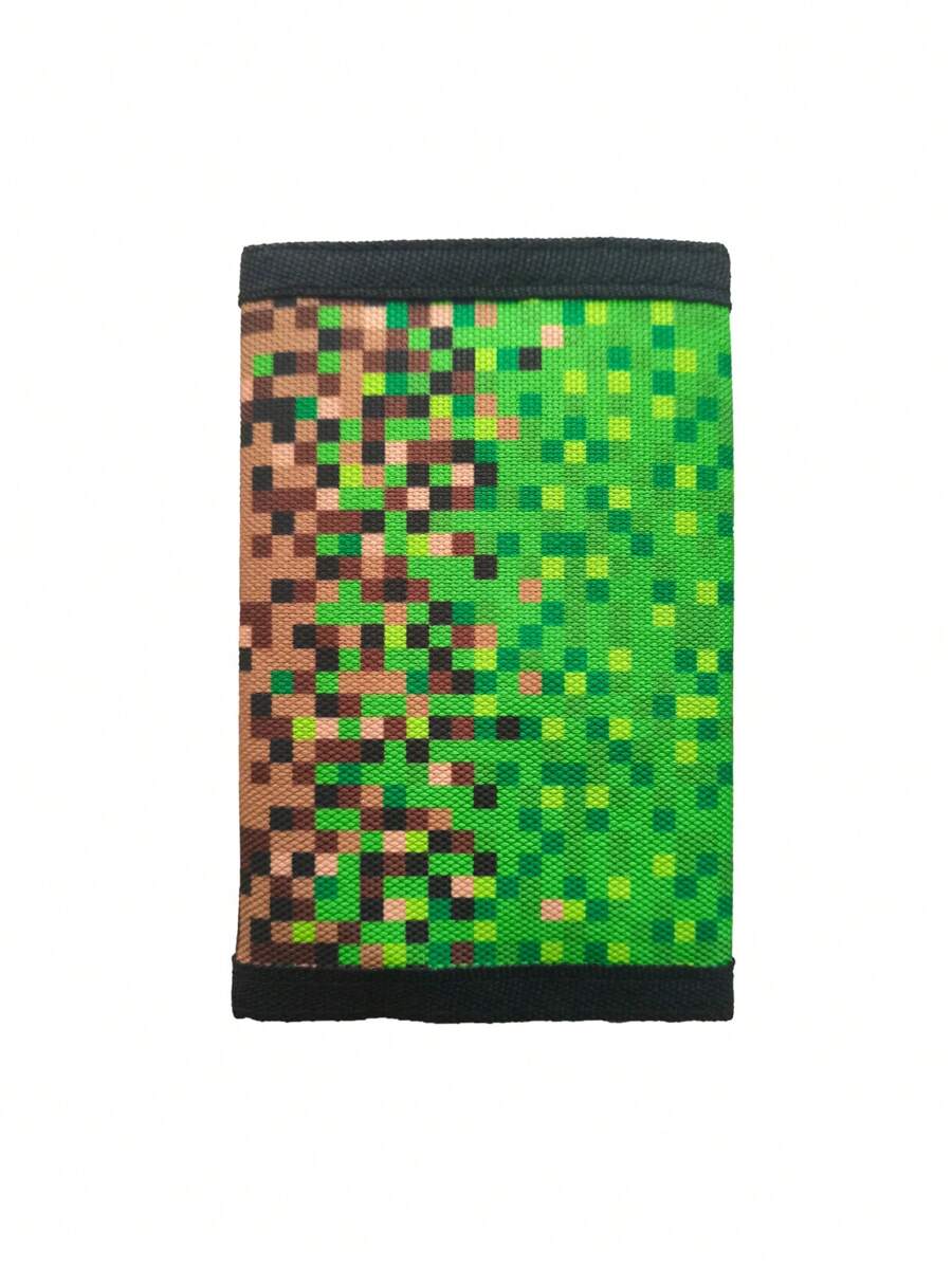 1pc Green Geometric Checkered Tri-Fold Wallet, Ideal Gift For Children And Teenagers For Daily Use [Pattern Placement Is Random, And There May Be Slight Color Differences Between Batches] - Multicolor - View 1