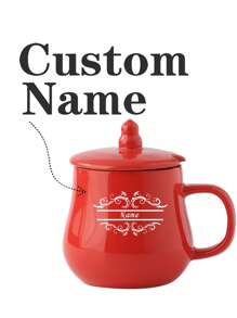 1 pieza Taza de cerámica roja con tapa, personalizable con nombre/texto, regalos para amigos, maestros, padres, tazas de oficina