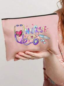 Polychrome Makeup Bag With Creative Patterns Related To The Nurse Theme, A Storage Bag With The Letter "Nurse", Which Can Store Medical , A Multifunctional Beauty Bag,Handbag, Coin Purse, Miscellaneous Storage, Medication Classification