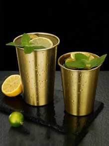 不锈钢杯不易破碎防碎金属饮料杯便携式单层卷杯适用于户外野餐、露营、啤酒和果汁、防碎酒吧、餐厅金银色 - 彩色 - 查看 4