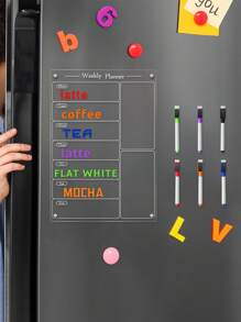 1 pieza Pizarra magnética semanal de acrílico con plan de menú (incluye 6 bolígrafos magnéticos borrables en seco), pizarra blanca reutilizable, planificador semanal, pizarra de menú, pizarra de mensaje transparente y borrable