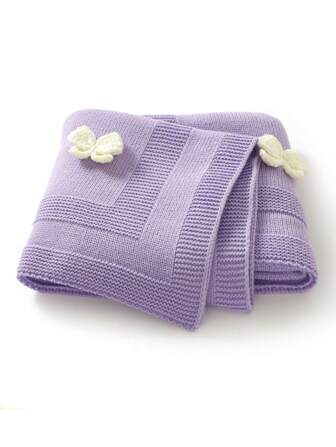 1 st stickad babyfilt med utsökt 3D rosettdekor, söt babyfilt, avslappnad minimalistisk design, lämplig för alla årstider