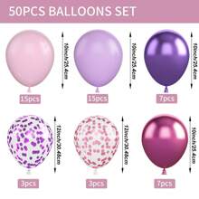 粉色和紫色气球，紫粉色五彩纸屑气球，带丝带的金属紫粉色乳胶气球，生日派对气球，婴儿送礼会，婚礼派对装饰礼物，毕业生日装饰，单身派对装饰，毕业装饰