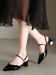 2025秋冬新款网面厚跟凉鞋，一脚蹬拖鞋，二合一设计，优雅穆勒鞋，时尚百搭 - 黑色 - 查看 10