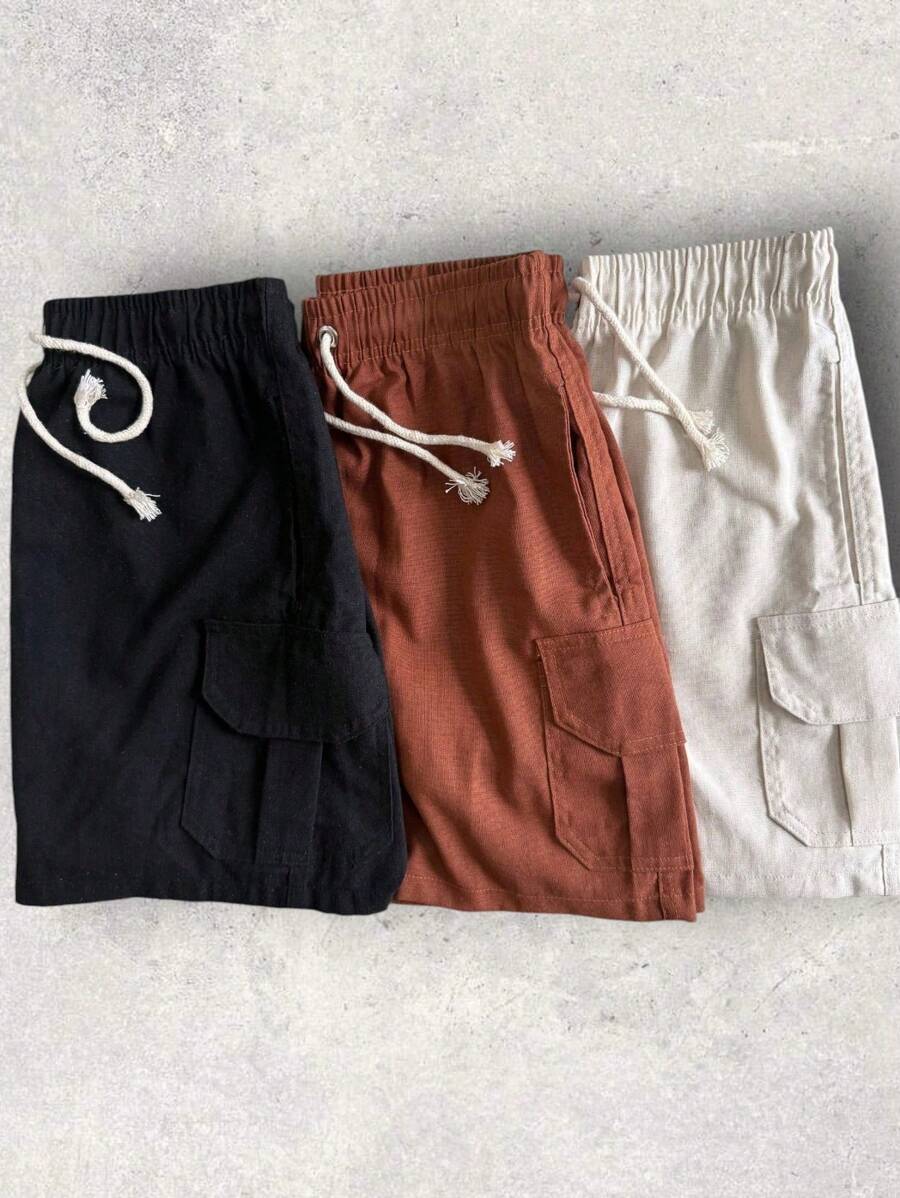 Kit 3 Cargo Bermuda Shorts In Premium Linen - 鏽棕色 - 查看 1