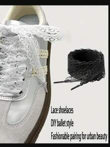 1 Pair/2pcs Lace Shoelaces, DIY Ballet Style Cute Girl Accessories, White Silk Lace Trim Shoelaces