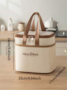 1pc Aluminum Foil Insulated Lunch Bag, Waterproof Oxford Cloth, , Handheld Bento Box/Lunch Bag, Large Capacity Picnic Cooler, Thermal Bag, Unisex - Beige - View 6